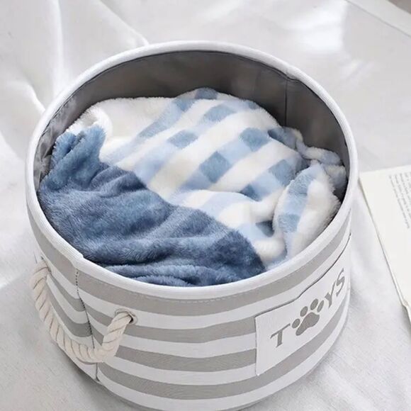 Dog’s *NEW* Light Gray & White Toy Basket w/Rope Handles (For Small Dogs) - Picture 3 of 10